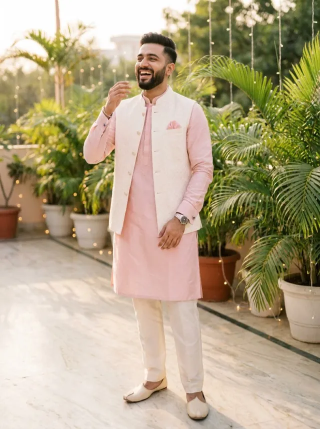 Pink Mehendi Kurta - AI-generated fashion photoshoot by ApparelAI Studio