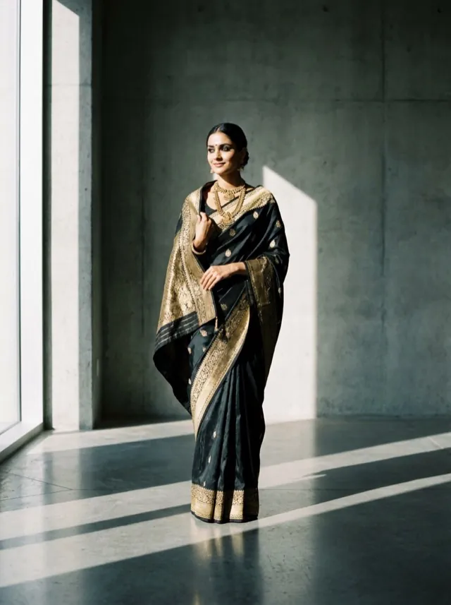 Black Silk Saree - AI-generated fashion photoshoot by ApparelAI Studio